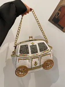 Princess Carriage Chain Bag Set, Fairy Tale Style Lace Decor + Metal Wheels Design, Perfect for Girls' & Dates