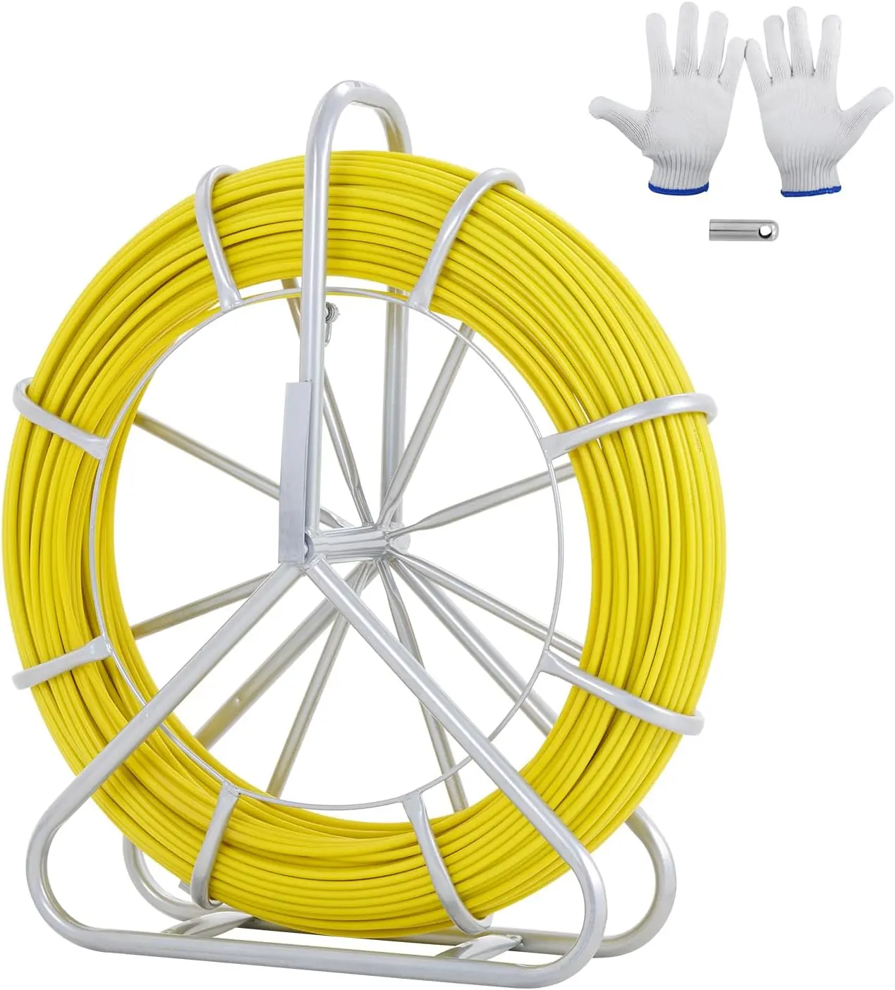 VEVOR Fiberglass Fish Tape 425 FT x 1/4 inch, Fish Tape Duct Rodder Puller with Durable Steel Stand, Non-Conductive Fishtape Wire Cable Running Rod for Walls, Floor and Electrical Conduit