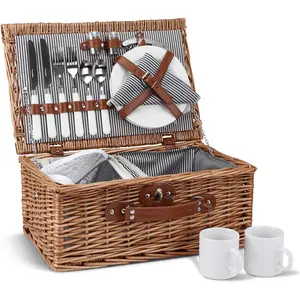 Picnic Basket for 2, Willow Hamper Set with Insulated Compartment, Handmade Large Wicker Picnic Basket Set with Utensils Cutlery - Perfect for Picnic, Camping, or Any Other Outdoor