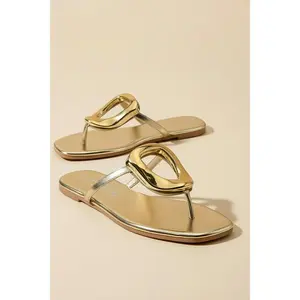 Gold Buckle Detail Sandals Metallic Gold