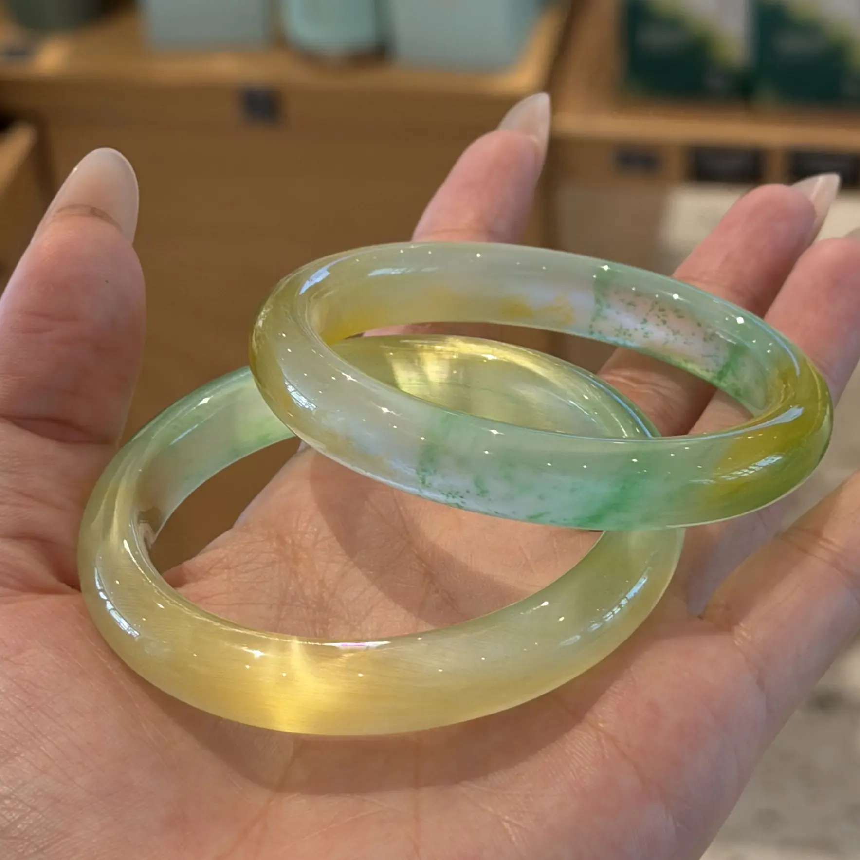 Glassy Jelly Translucent Hard Bangle, Yellow Green & Orange Red Smooth Cuff, Icy Glow Stone Style Rigid Bracelet, Summer Boho Stackable Accessory