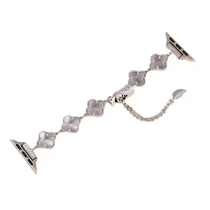 Four Leaf Clover Metal Bracelet Watch Band for Apple Watch, Luxury Fashionable Strap for Women, Compatible with All Series 1-11 Ultra SE (No watch)