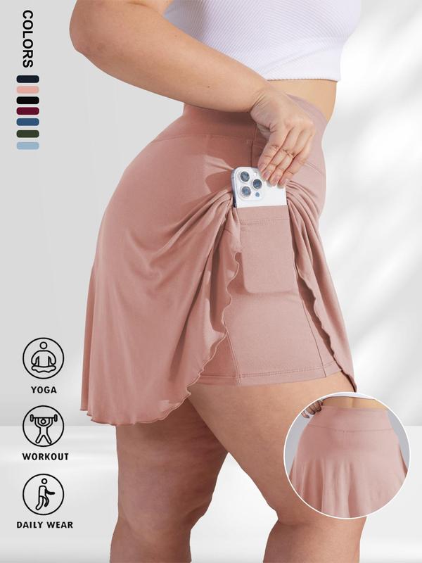 [Plus Size] Solid High Waist Skort, Casual Comfort Minimalist Basic Pocket A Line Skirt for Daily Wear, Women's Bottoms for Summer, Casual Sporty Skorts