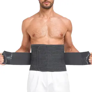 Abdominal Binder for Men and Women Post Surgery Postpartum Recovery Hernia Support Belt Waist Trainer Adjustable Compression Wrap Black L
