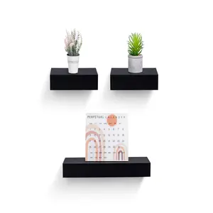 3-Pack 18.11in MDF Lightweight Black Floating Shelves, Decorative Wooden Picture Ledge with 12Lbs Load Capacity, Easy Installation for Nursery, Kitchen Storage & Home Decoration