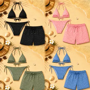 Letter C Matching Couple Swimwear Collection 2026, Viral Couple Bikini & Men’s Shorts, Beach Vacation Gift for Him Her