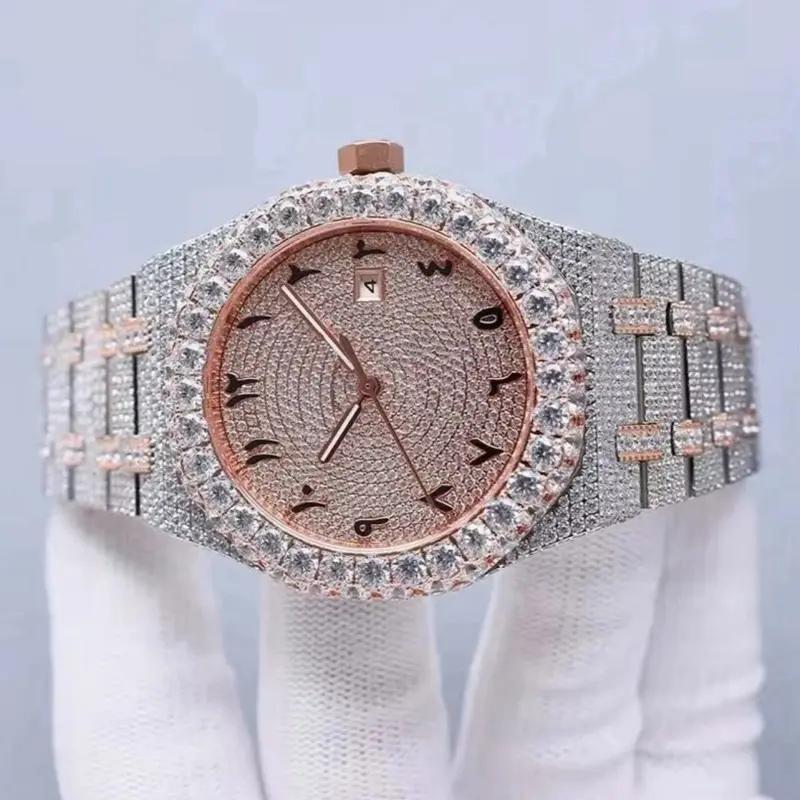 Men's Iced Out Bling Watch with Moissanite & CZ, 22mm Waterproof Trendy Wristwatch with Elegant Dial for Parties, Water Resistant Wristwatch, Fashionable Party Watch, Round Face, Watch Party