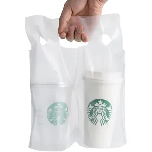 100 Pack Clear Plastic Bags 2 Cup Beverage Carrier Drink Holder up to 32oz Disposable for delivery take Out by Mujoiny