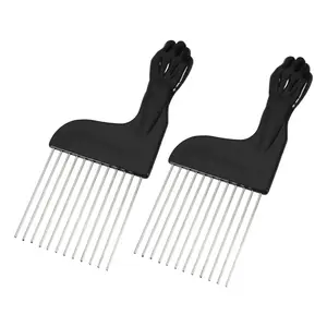 VOCOSTE 2 Pcs Metal Hair Pick Afro Comb, for Curly Hair Afro Picks, for Women Hairdressing Styling Tool, Black, 6.50"x2.68"