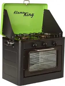 Flame King Portable Outdoor Propane Oven Stove Combo for Camping, RV, Tailgating, Trailer, Green/Black