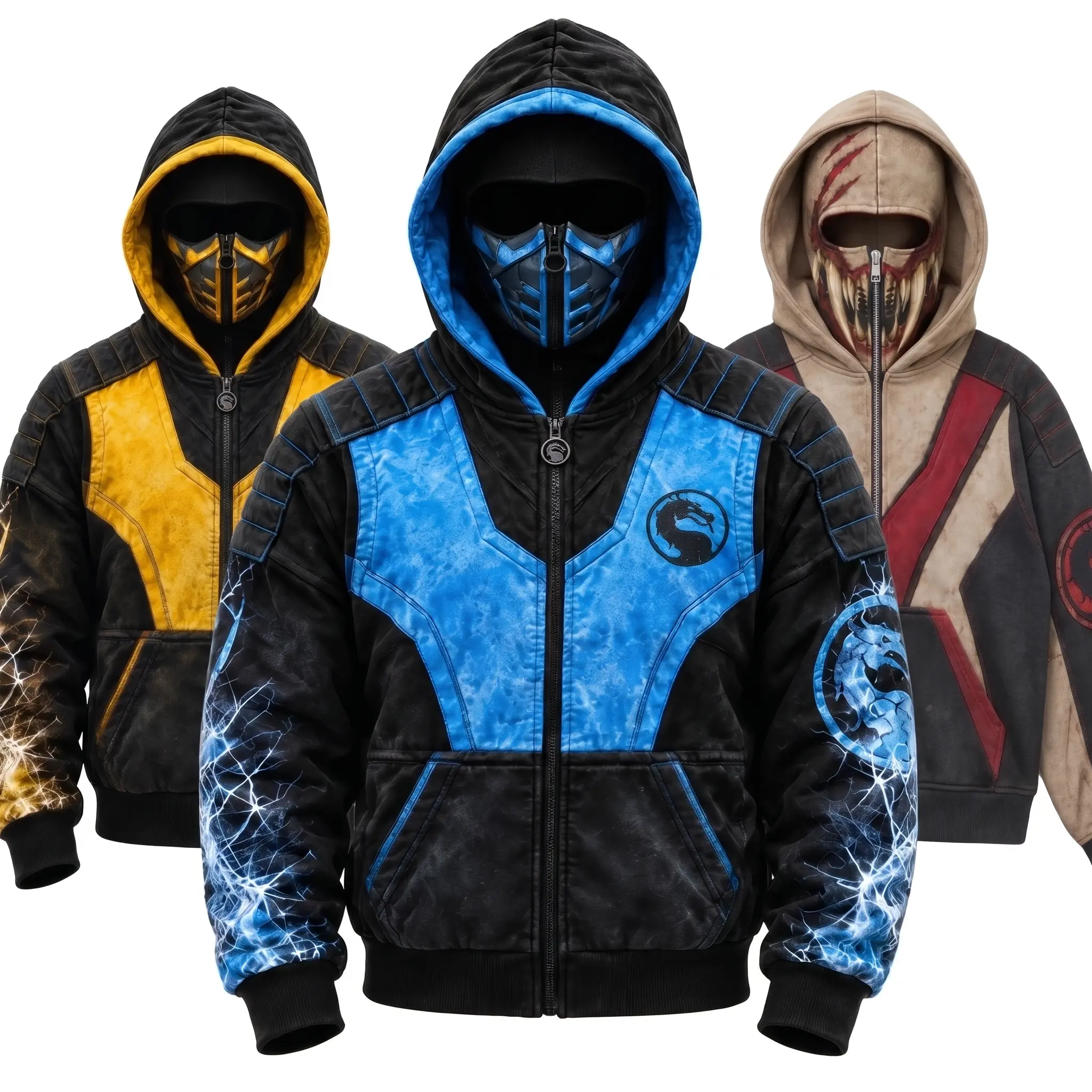 MK Full Zip Up Hoodie with Face Mask Style Ice Gamer Tactical Streetwear Jacket MK Full Zip Up Hoodie with Face Mask Style Ice Gamer Tactical Streetwear Jacket
