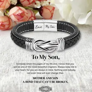 Son's Infinity Knot Bracelet, To My Son Infinity Knot Leather Bracelet From Mom Forever Linked Together Bracelets for My Son Stainless Steel Engraved Jewelry Gifts for Birthday Graduation Anniversary