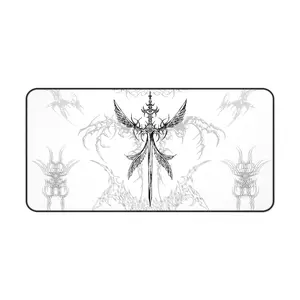 Inverted Cybersigilism Mouse Pad, Angel Sword Desk Mat, Gaming Accessories, Office Decor, Computer Desk Pad, Magic Symbols Desk Blotter