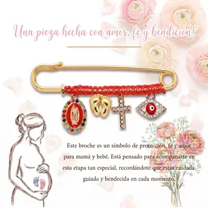 Mal de Ojo Baby Protection Pin, Evil Eye & Virgin Mary Red String Brooch, Newborn Blessing Charm for Expectant Mothers, Catholic Baptism & Baby Shower Gift alloy pregnancy lapel