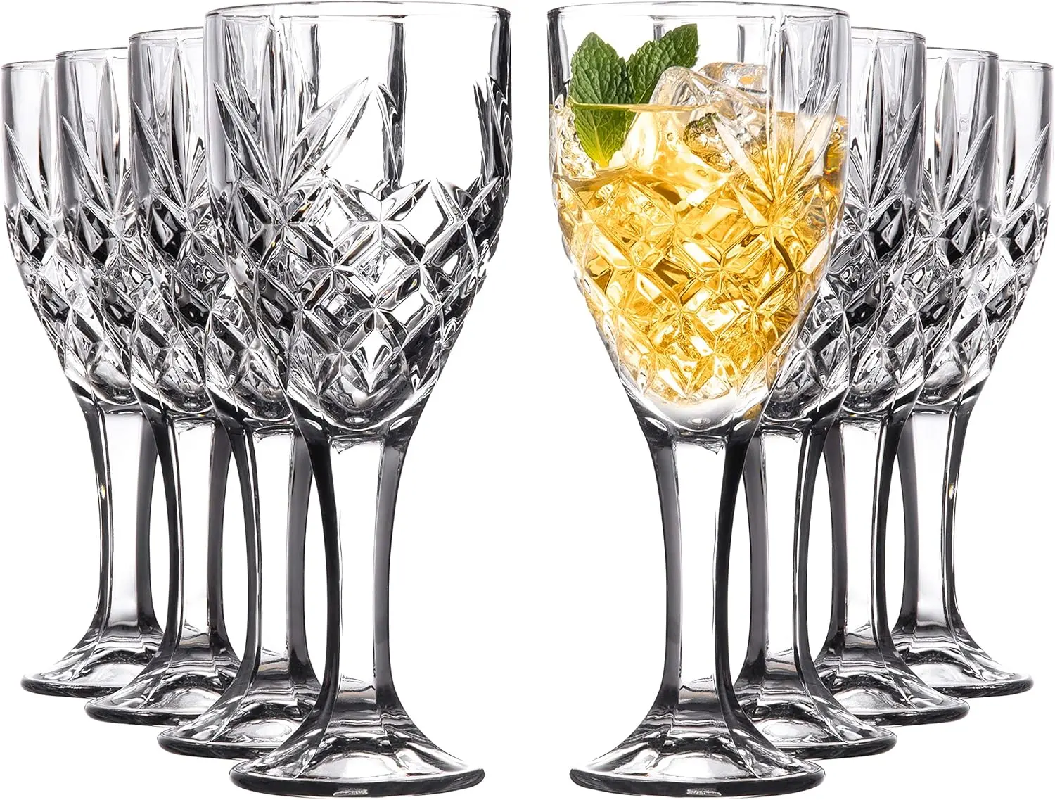 Royalty Art Kinsley Wine Goblet Glasses Set of 8 | 10oz Chalice Design