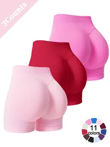 Women's 3 Piece Set Sports Shorts Solid Color Seamless High Stretch Nylon Active Bottoms Breathable Sweat-Wicking Soft Comfortable High Waist Butt Lifting Shorts Gym Outdoor Running Cycling No Show Shorts Indoor Outdoor Versatile Pilates Yoga Shorts