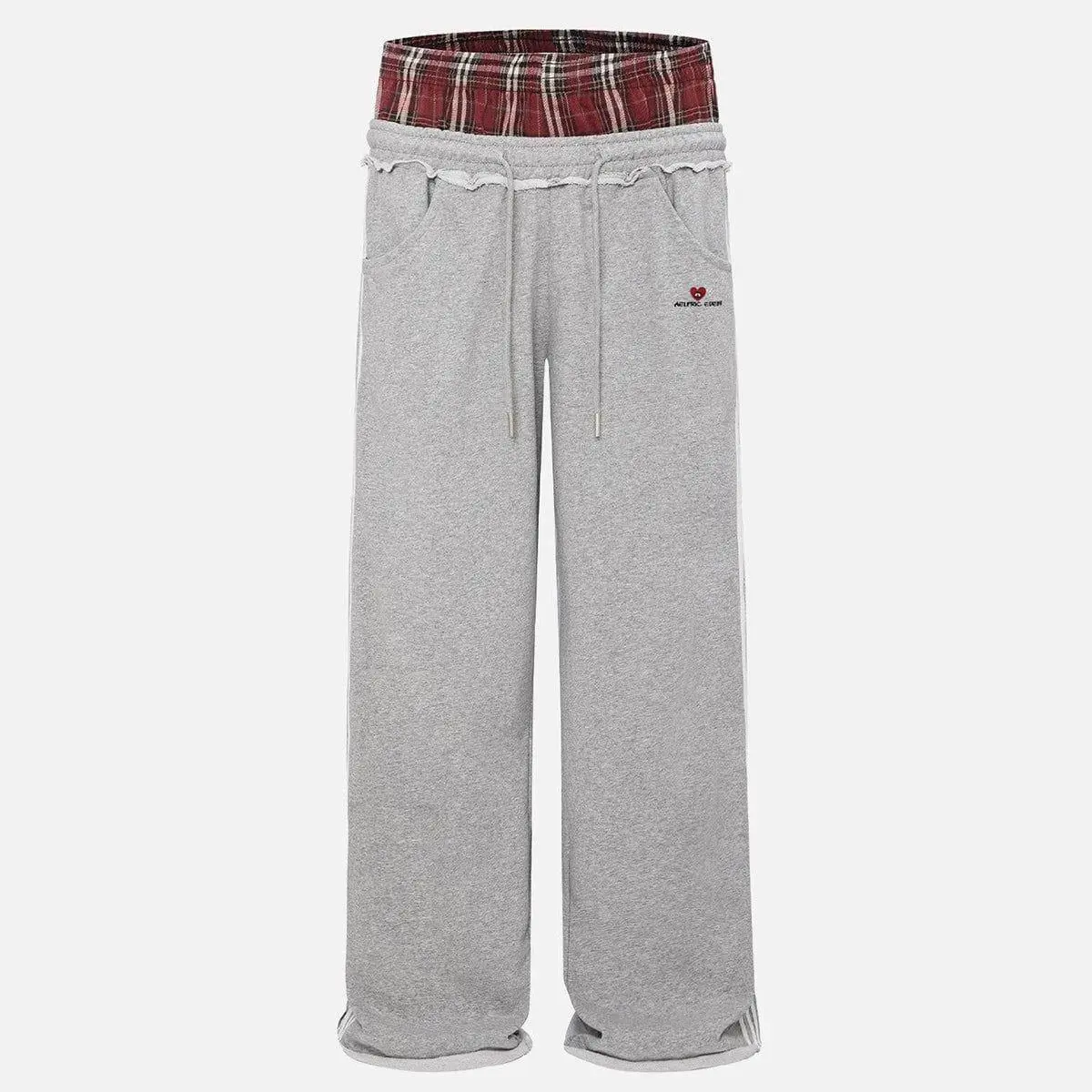 Aelfric Eden Plaid Patchwork Double Waist Baggy Wide-Leg Sweatpants with Pockets Drawstring Elastic Waist Casual Streetwear Unisex Vintage Streetwear Joggers