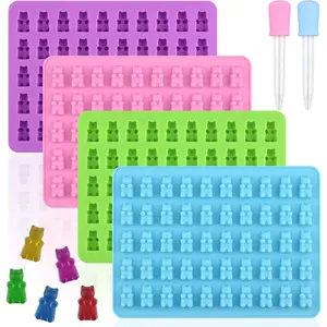 Mini Gummy Bear Mold, 4 1ml Gummies Molds Silicone, Chocolate Fruit Candy Gummy Molds With 2 Droppers Flexible Kids
