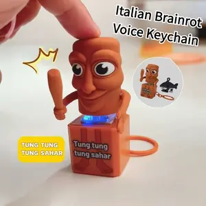 Tung Tung Tung Sahar Voice Keychain Tung Tung Tung Sahur Fidget Toy, Tralalero Tralala Sounding Toy Keychain Stress Reliever with Colorful Lights, Fun & Portable Anxiety Relief Gifts for Fans