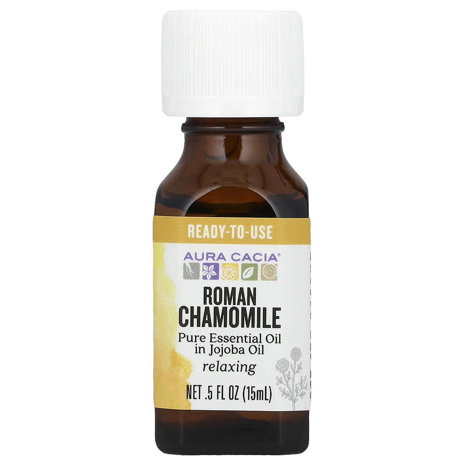 Aura Cacia Pure Essential Oil In Jojoba Oil, Roman Chamomile, 0.5 fl oz (15 ml)