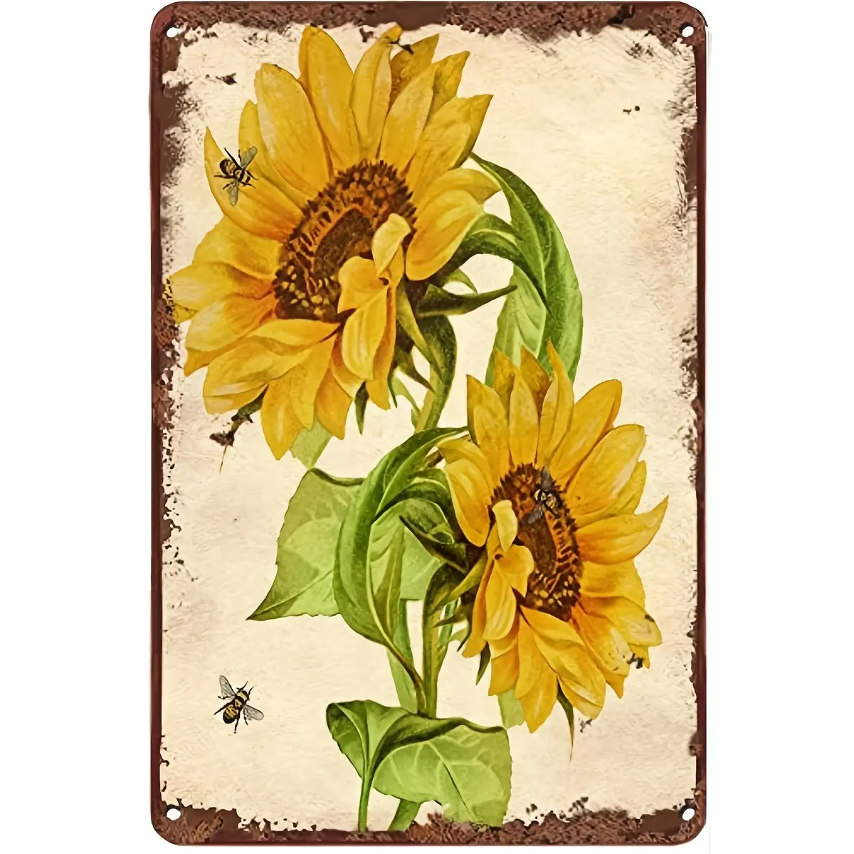 1 count Creative Metal Tin Sign Sunflower & Bee Funny Tin Sign Summer Wall Decor Farmhouse Decor For Home Cafes Office Store Pubs Club Sign Gift Plaque Metal Tin 12x8 Inches