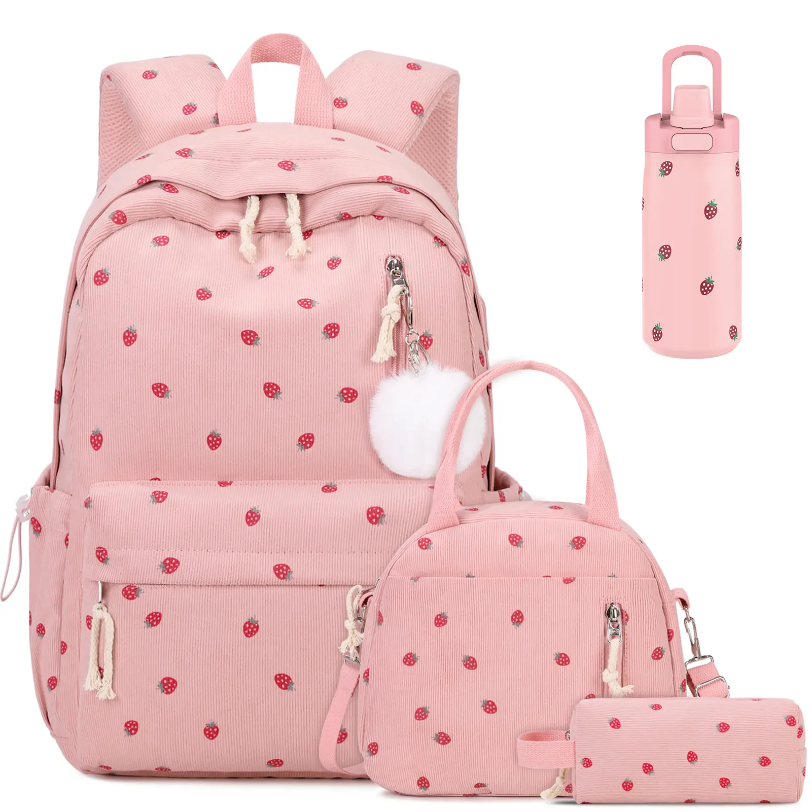 SIMILOVE 3/4PCS Backpack for School- Corduroy Girls Backpack with Lunch Bag & Pencil Case & Sports Cup,school bag for Elementary Middle High School,Back to School Gift,Birthday's Gift