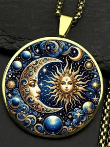 Vintage Sun, Moon, and Galaxy Necklace - Zinc Alloy with A Transparent Glass Pendant, Goddess Necklace, Unisex Celestial Jewelry, Exquisite Jewelry Gift