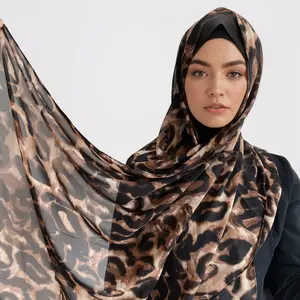 Middle East Muslim Women Elegant Pearl Chiffon Floral Printing Hijab Shawl