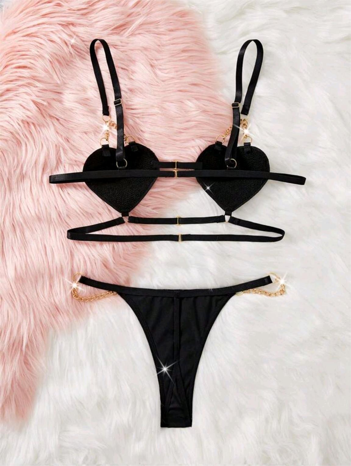 Cross-border Foreign Trade Autumn New Arrival Romantic French Style Sexy Heart-shaped Strap Temptation Lingerie for Women