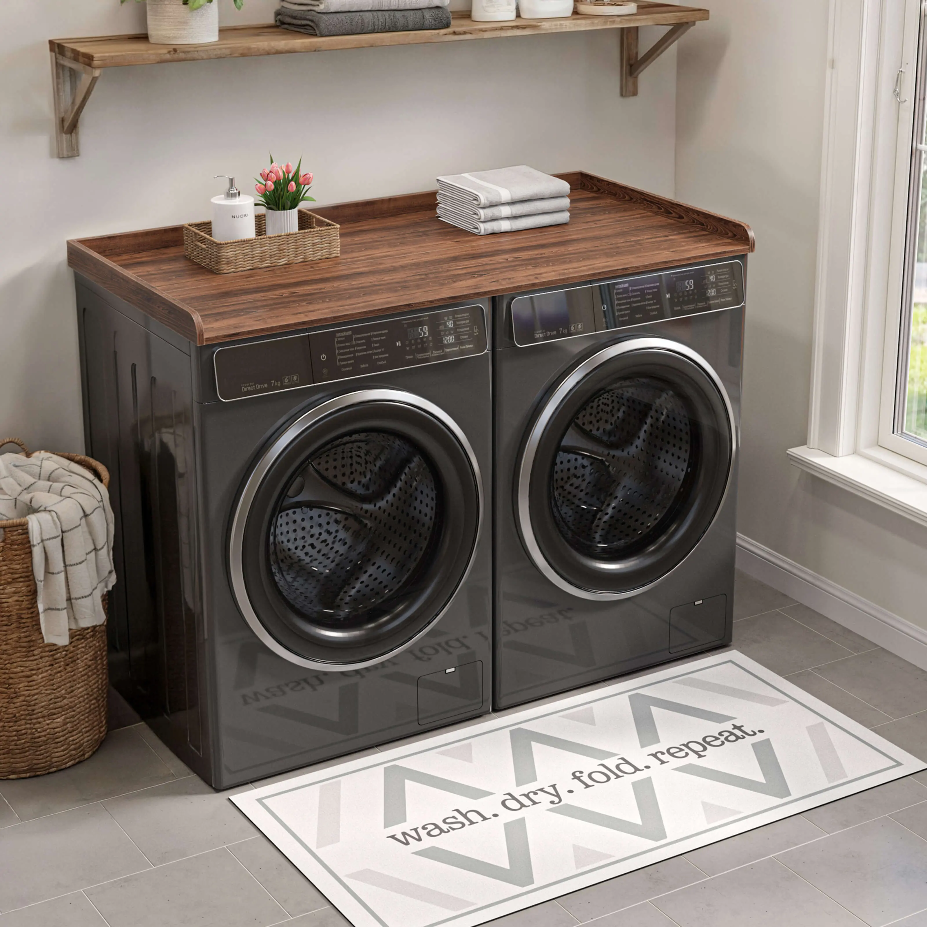 Washer Dryer Countertop for Washer Dryer Set, 27.5"x54" Large Laundry Topper with Non-Slip Pad, for Laundry Room Organization