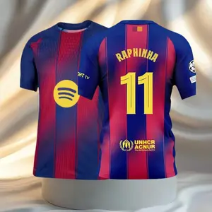 11# Raphinha 25 26 Home Short Sleeve Soccer Jersey Fans Version Red Blue