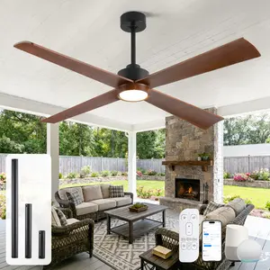 60 Inch Farmhouse Wood Ceiling Fan with Light, Rustic Modern Indoor Outdoor Ceiling Fan for Living Room Kitchen Bedroom Patio Porch, Smart Control with Alexa App Remote Quiet DC Motor 4 Blade Fan