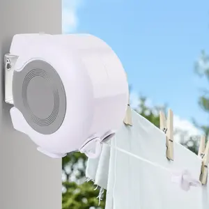 Windproof And Retractable Clothesline -13 Meter Double Line Rotating Wall Mounted Clothesline, Durable Plastic Outdoor Laundry Rope, Space Saving Design&10Mm Thick Lines, Wall Mounted Clothesline, Stylish Dome Shape, Sturdy Structure, Household Cloth,
