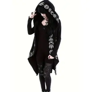 Women's Hooded Cardigan With Witchcraft Pattern, Gothic Style, Long Sleeves With Hood Fabric Knitwear Womenswear Polyester Tops