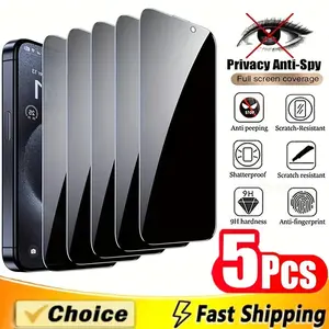 5 pieces of anti peeping screen protector suitable for iPhone 14 13 Pro max 15 16E 16 17 12 11 Air Pro Max Plus privacy explosion-proof phone tempered glass protective film cover + + lens protector