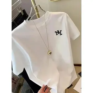 Women'S Basic Minimalist Letter Print Crew Neck Short Sleeve T-Shirt - Casual, Versatile, and Fashionable for Spring/Summer/Fall Womenswear Tshirt graphic tees women Top Cotton Crewneck Shortsleeve Fabric Streetwear Fitted shirts  women fall style gift Sl