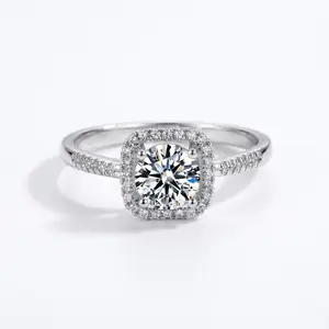 Women's Adjustable Dainty Square Halo CZ Promise Ring - Fake Diamond, Diamond Grade, Halo Setting, Shiny Silver, Square Styles, Perfect Anniversary Gift, Fake Diamond Rings, Diamond Grade Rings