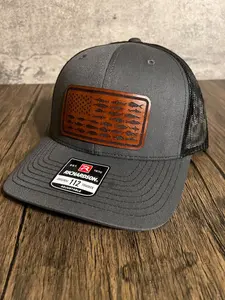 Leather Patch Fishing Flag Hat - Richardson 112 Trucker
