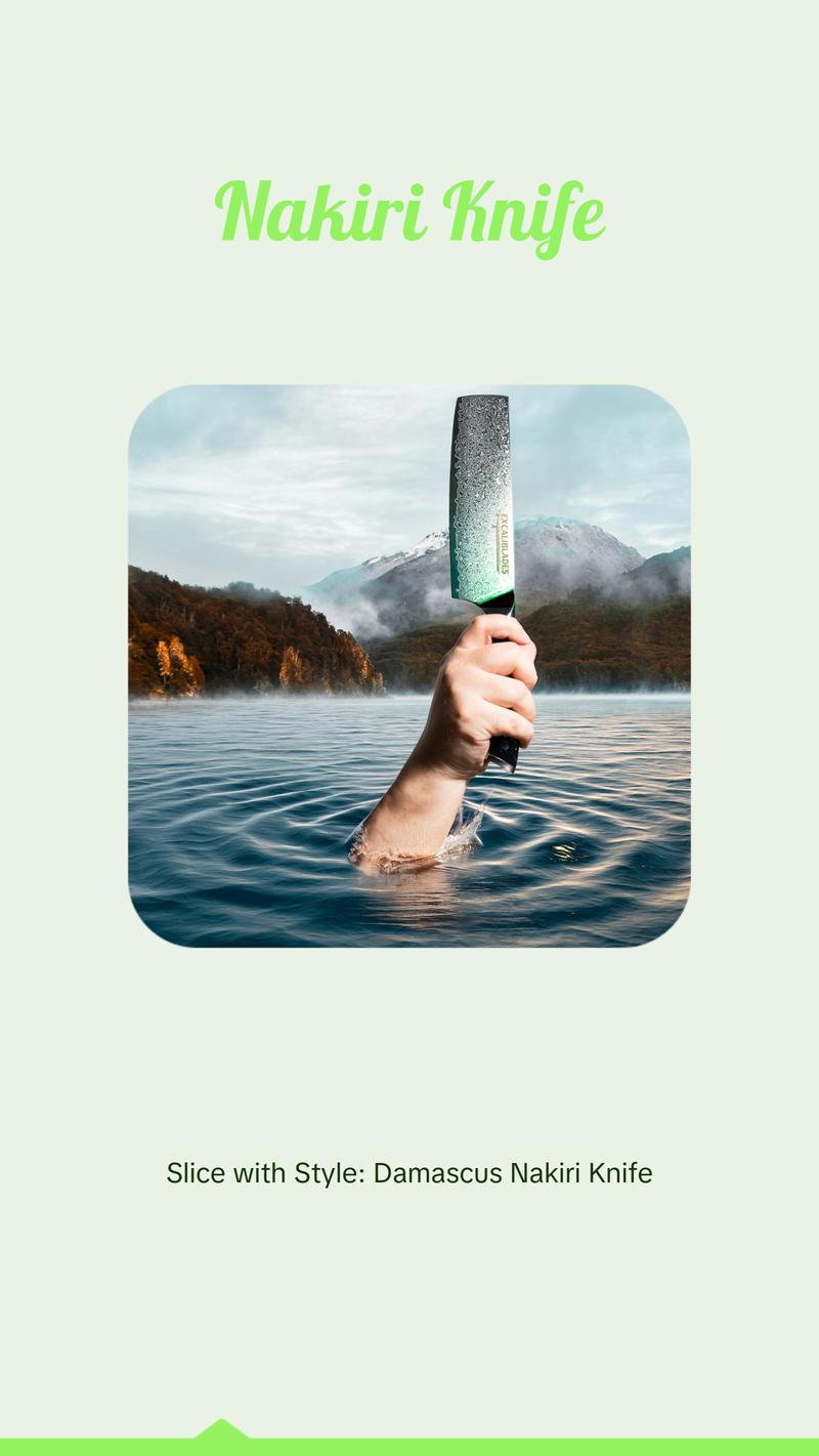 EXCALIBLADES Nakiri Knife - Stainless Steel Damascus Knife with Full Tang Handle & Black Turquoise Handle, Sharp for Meat and Vegetable Use