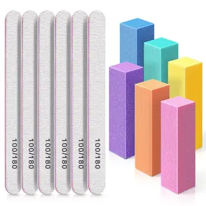 Nail Files and Buffer, TsMADDTs Professional Manicure Tools Kit Rectangular Art Care Buffer Block Tools 100/180 Grit 12count/Pa(White)