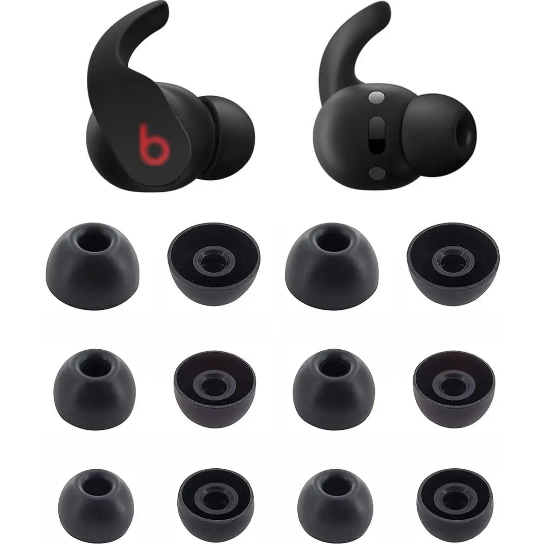 Eartips Compatible with Beats Fit Pro  S/M/L 3 Sizes 6 Pairs Soft Silicon Earbuds Tips Replacement Ear Black