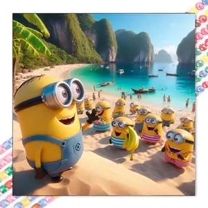 1 DIY Diamond Painting Kit, 5D Diamond Art Set, DIY Decoration, Minions Beach Diamond Painting Kit with Full Drill, Mosaic, Diamond Art, DIY Art Home Decor, Suitable for Christmas