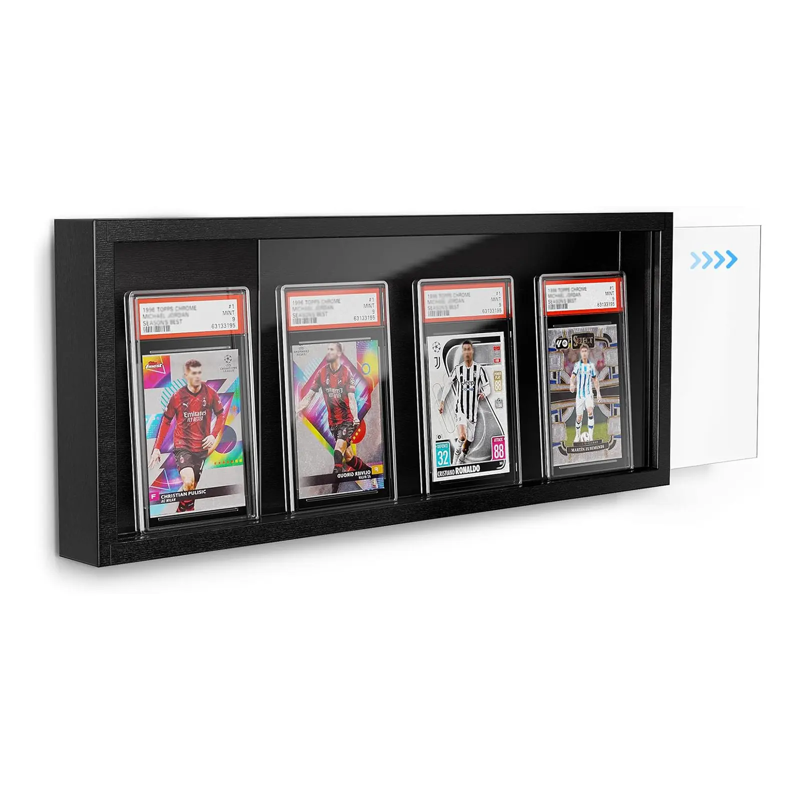 Emfogo Trading Card Display Case Frame Wall Mount for Sports Cards Graded Card Display Case Holder Wood Memorabilia Display Cabinet Showcase for PSA BGS SGC 35PT Magnetic Cases Baseball Football Basketball Cards 1 Pack Black
