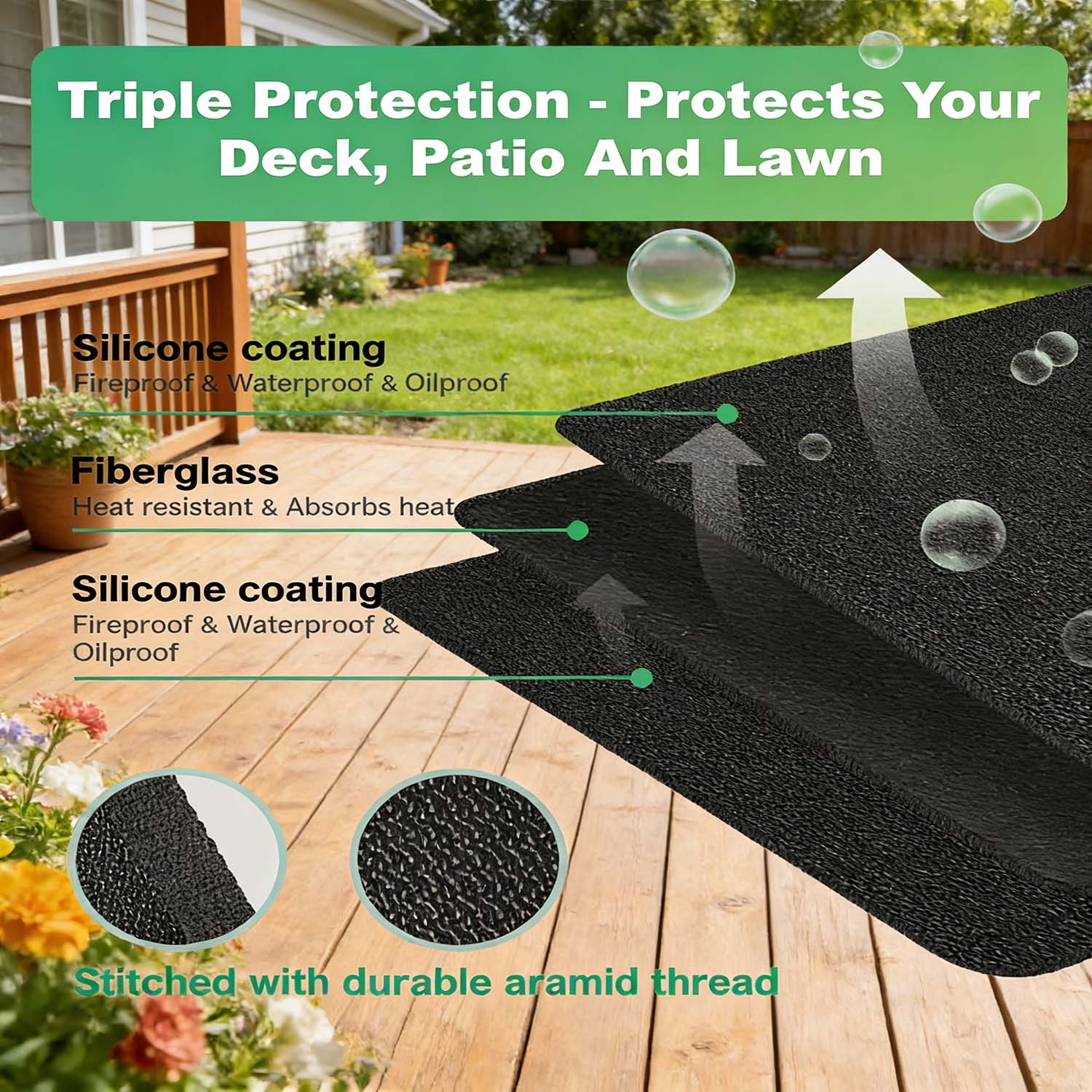 UBeesize 65 x 48 Inches Large Under Grill Mat, Double-Sided Fireproof Grill Pad, Waterproof Oil-Proof BBQ Floor Protector for Fire Pit, Indoor Fireplace, Deck and Patio