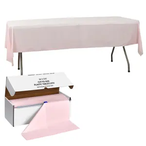 Plastic Table Cover Roll 54"x300ft Blush with Slide Cutter - Cuts Up to 36 Rectangle 8ft Disposable Tablecloths