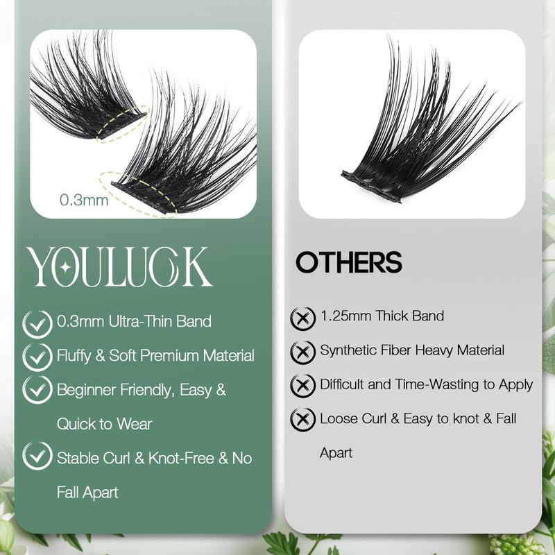 YOULUCK DIY Lash Clusters Kit - Soft Fluffy Long-Lasting Lashes with Glue Remover & Tweezer for Beginners Easy At-Home Application - Eyelash Set