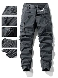 Men’s cargo pants for autumn, multi-pocket design with drawstring cuffs, comfortable trendy casual long trousers