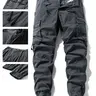 Men’s Elastane Breathable Stretchy Cargo Pants - Plain Menswear, Autumn Long Chic Comfy Pants, Multi-Pocket, Adjustable Drawstring Cuffs, Casual Fit, All-Purpose, Back to School Outfits
