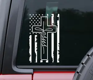 Jesus Cross Distressed USA Flag Vinyl Decal Sticker for Car | Truck | Water Bottle | Laptop
