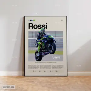 Valentino Rossi Poster, Rossi Yamaha Wall Art, Framed Rossi MotoGP Print, Motorsport Grand Prix Decor, Motorcycle Racing Artwork, Rossi MotoGP